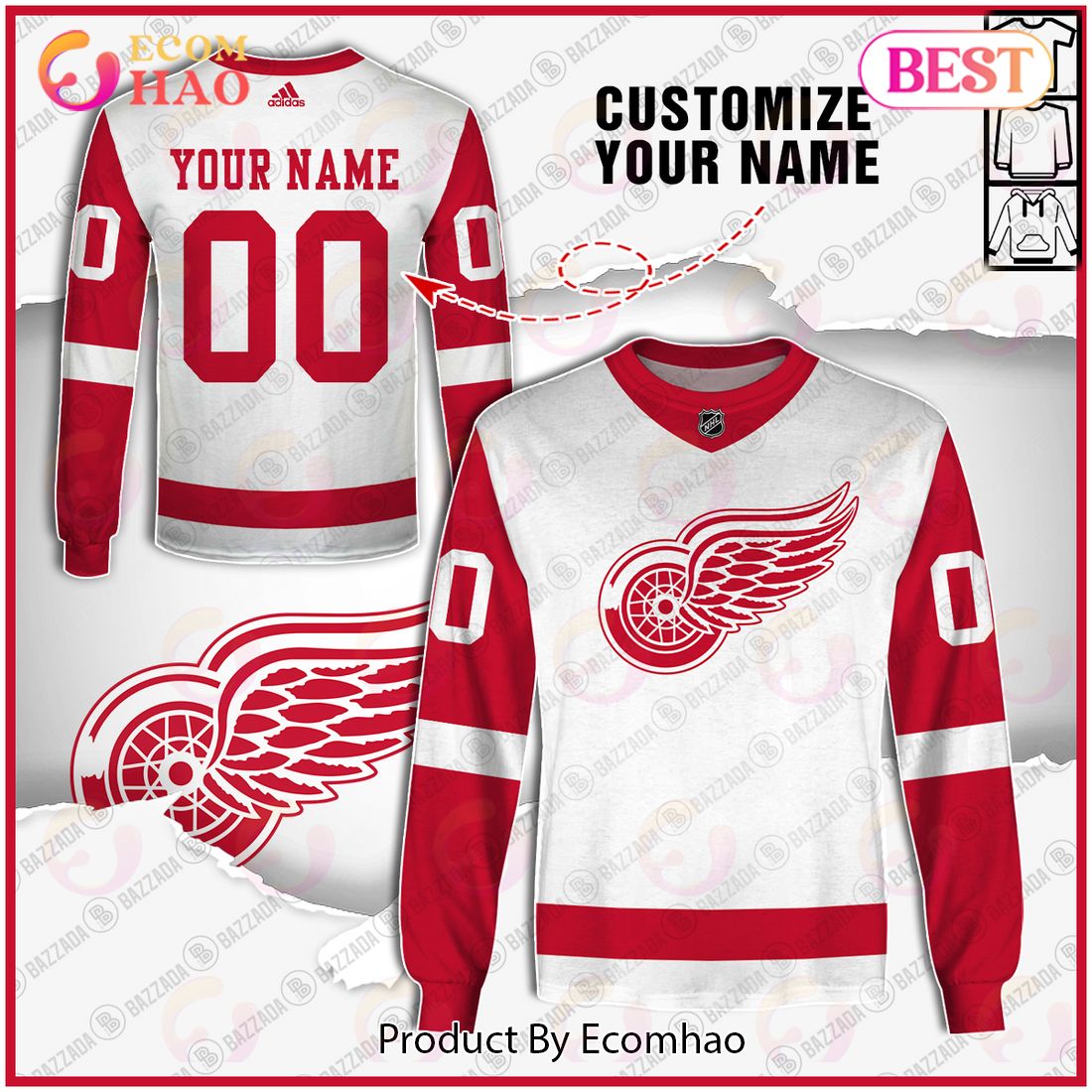 Detroit Red Wings Personalized Custom Adidas Camo Military