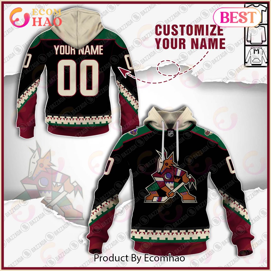 New NHL Arizona Coyotes old time style jersey heavy weight cotton hoodie  men's M