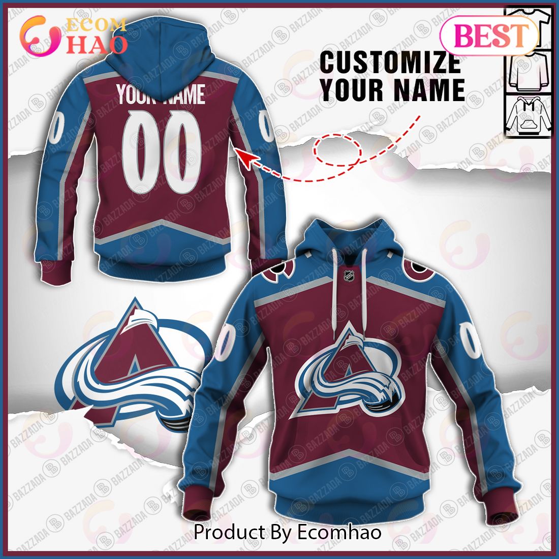 NHL Colorado Avalanche Custom Name Number Military Jersey Camo Fleece Oodie