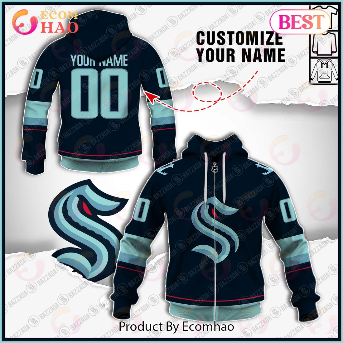 Personalize Special NHL Seattle Kraken 2022 Home Jersey 3D Hoodie