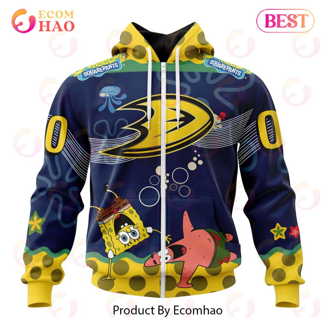 Anaheim Ducks Specialized Jersey With SpongeBob 3D Hoodie