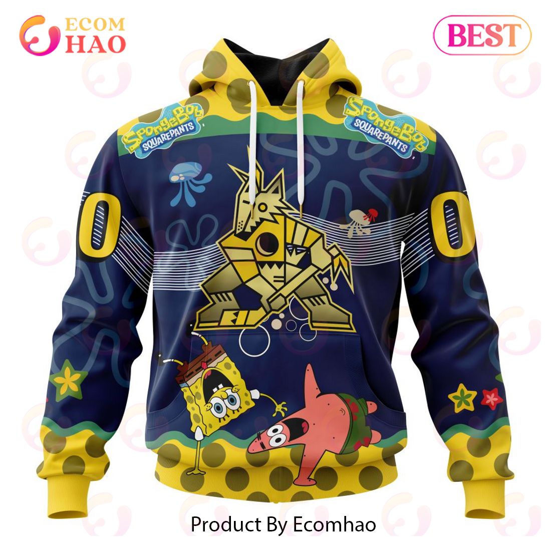 Arizona Coyotes Specialized Jersey With SpongeBob 3D Hoodie