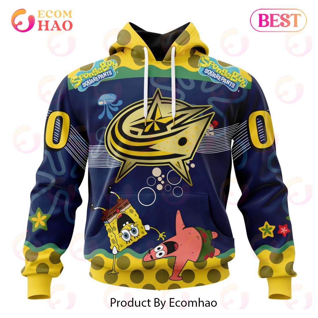 Columbus Blue Jackets Specialized Jersey With SpongeBob 3D Hoodie