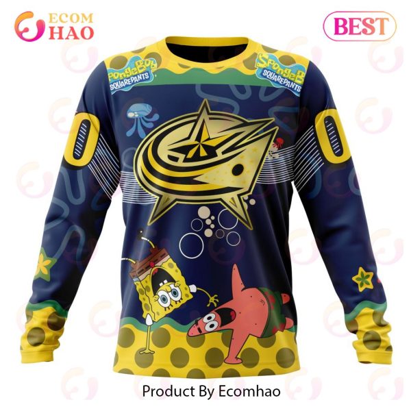 Columbus Blue Jackets Specialized Jersey With SpongeBob 3D Hoodie