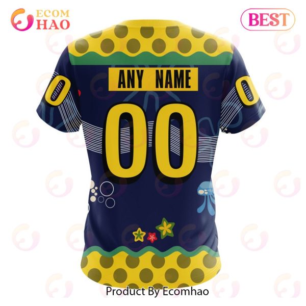 Columbus Blue Jackets Specialized Jersey With SpongeBob 3D Hoodie