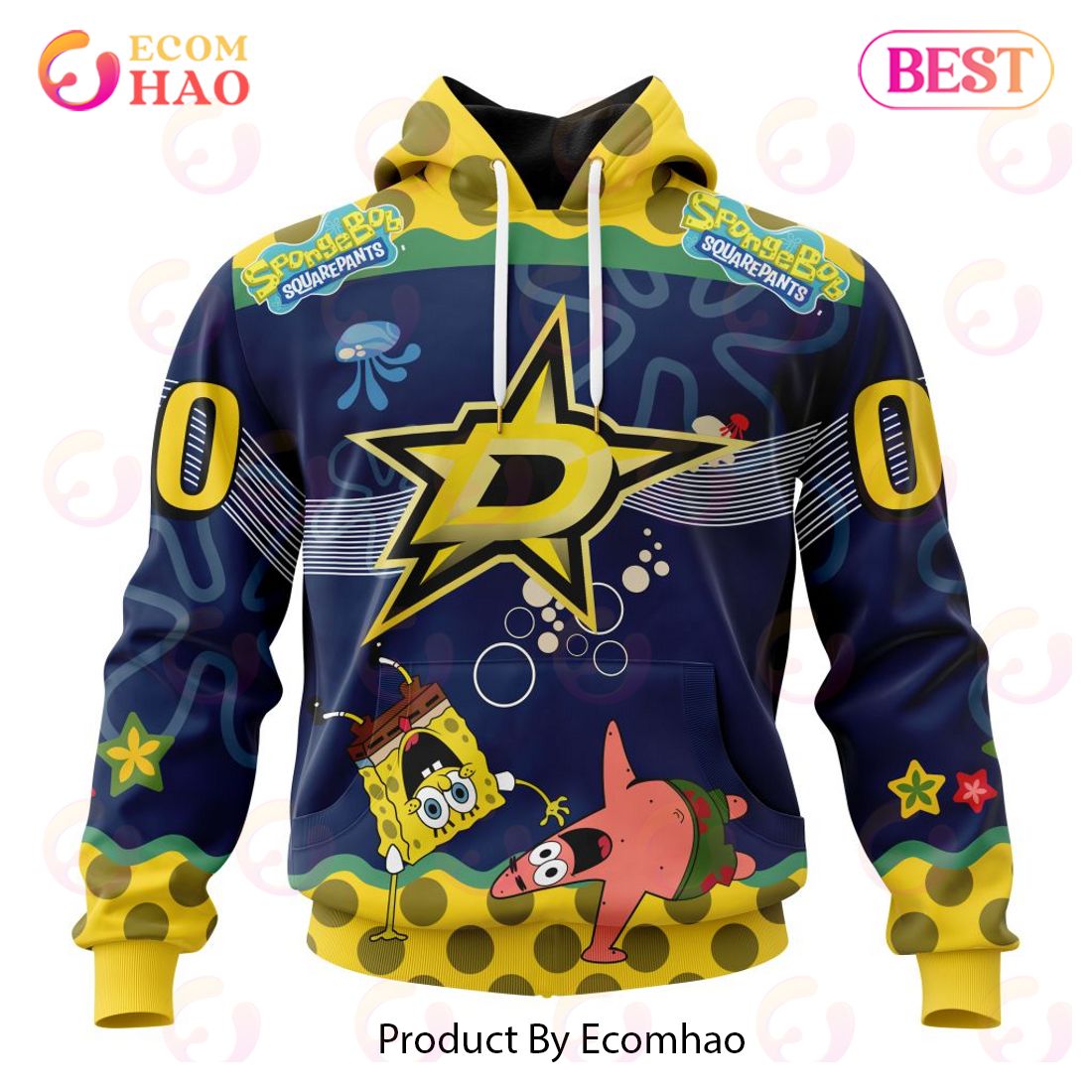 Dallas Stars Specialized Jersey With SpongeBob 3D Hoodie