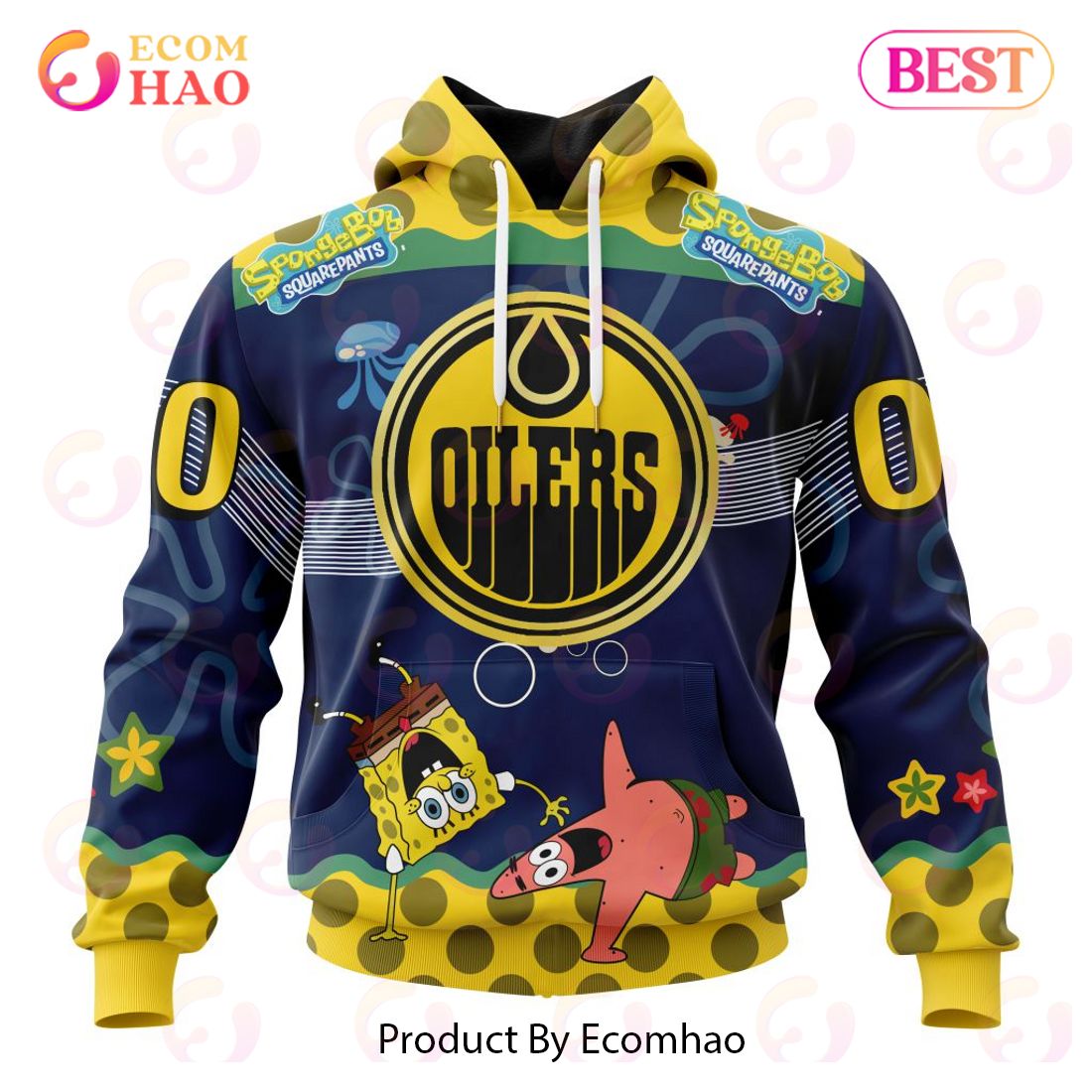 Edmonton Oilers Specialized Jersey With SpongeBob 3D Hoodie