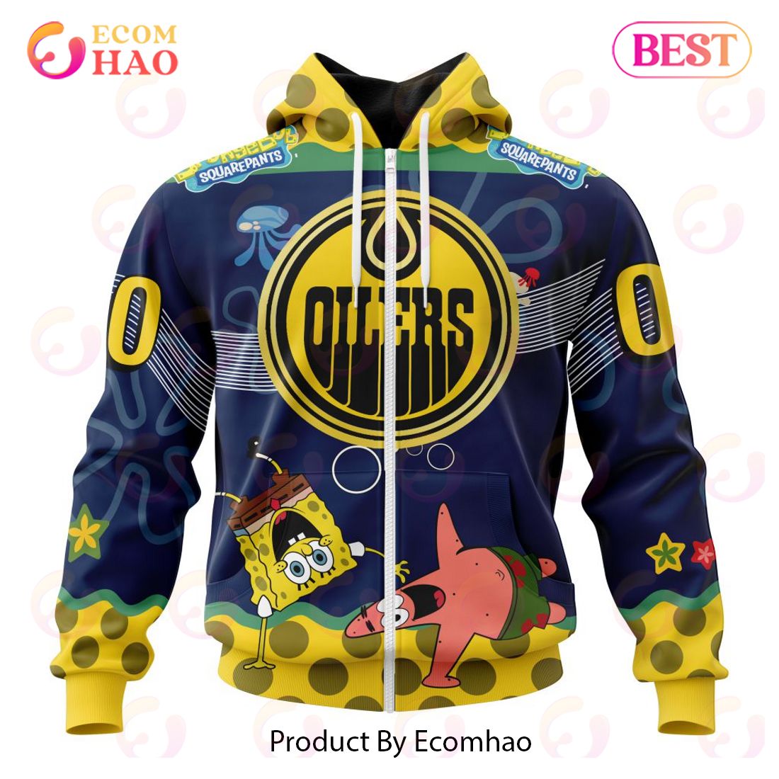 Edmonton Oilers Specialized Jersey With SpongeBob 3D Hoodie