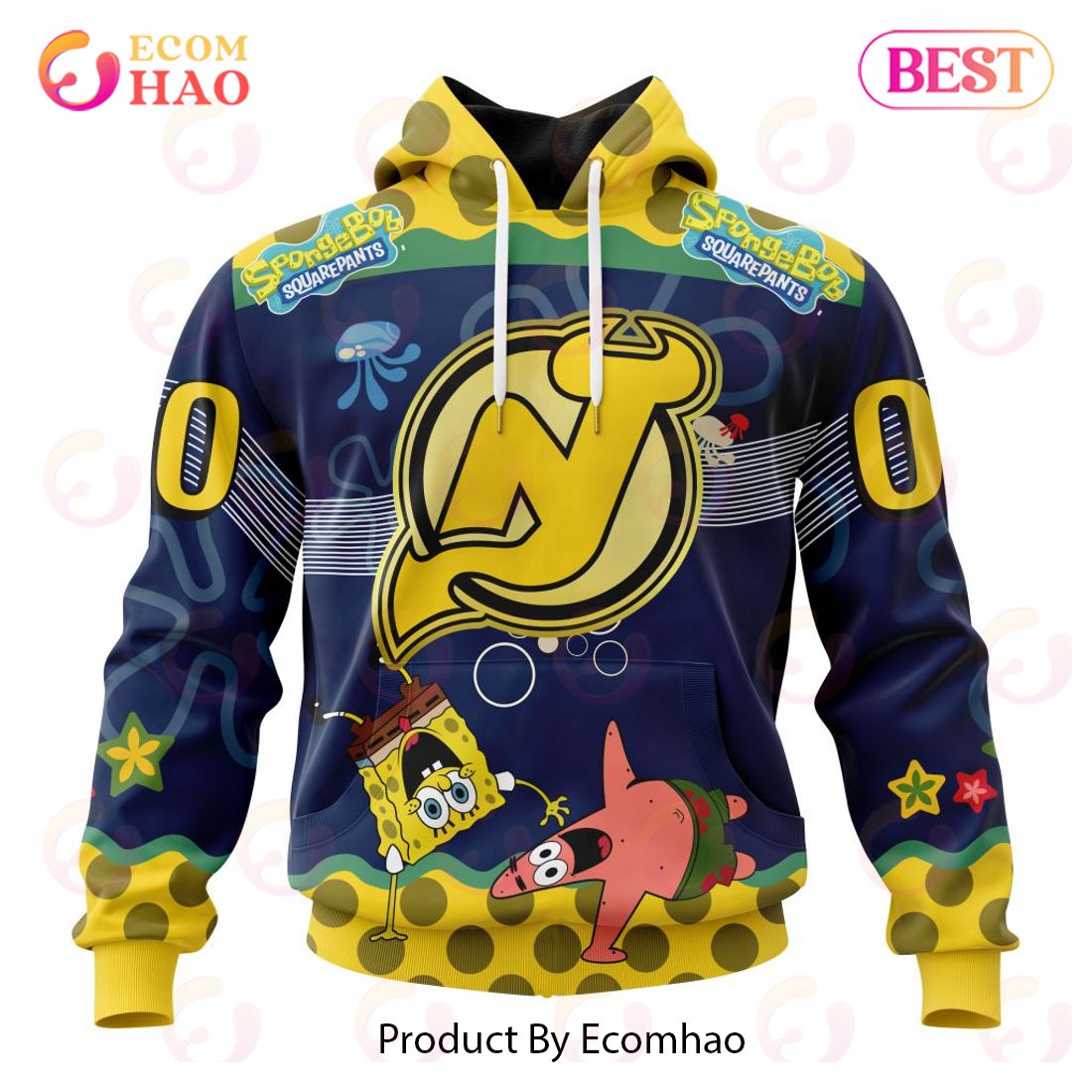 New Jersey Devils Specialized Jersey With SpongeBob 3D Hoodie