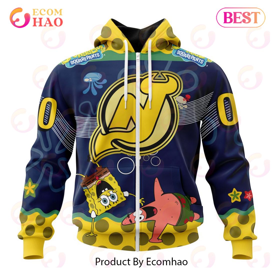 New Jersey Devils Specialized Jersey With SpongeBob 3D Hoodie