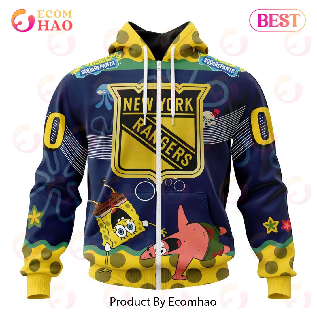 New York Rangers Specialized Jersey With SpongeBob 3D Hoodie