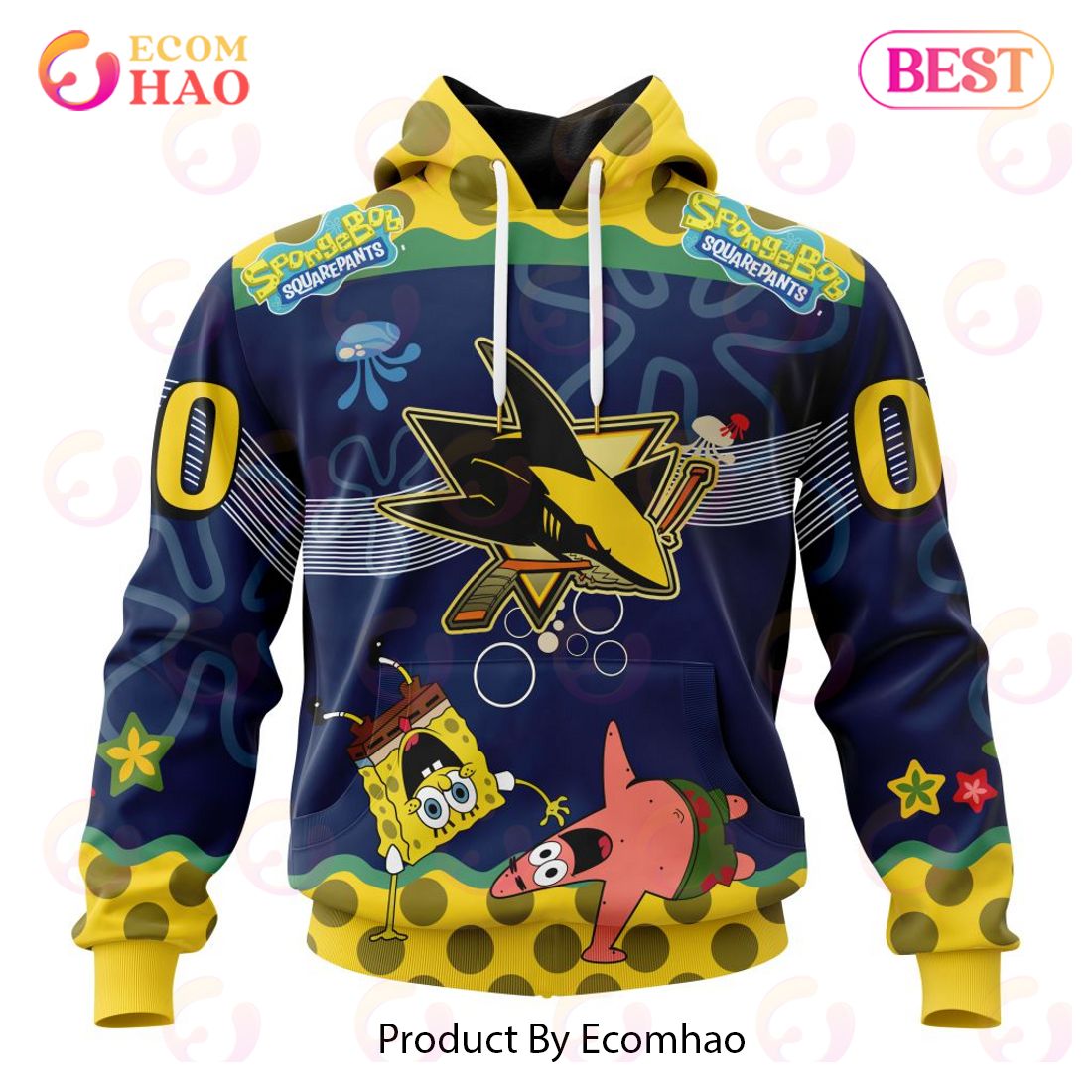 San Jose Sharks Specialized Jersey With SpongeBob 3D Hoodie