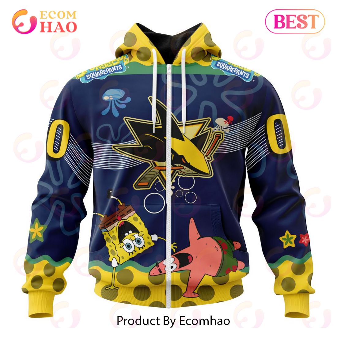 San Jose Sharks Specialized Jersey With SpongeBob 3D Hoodie