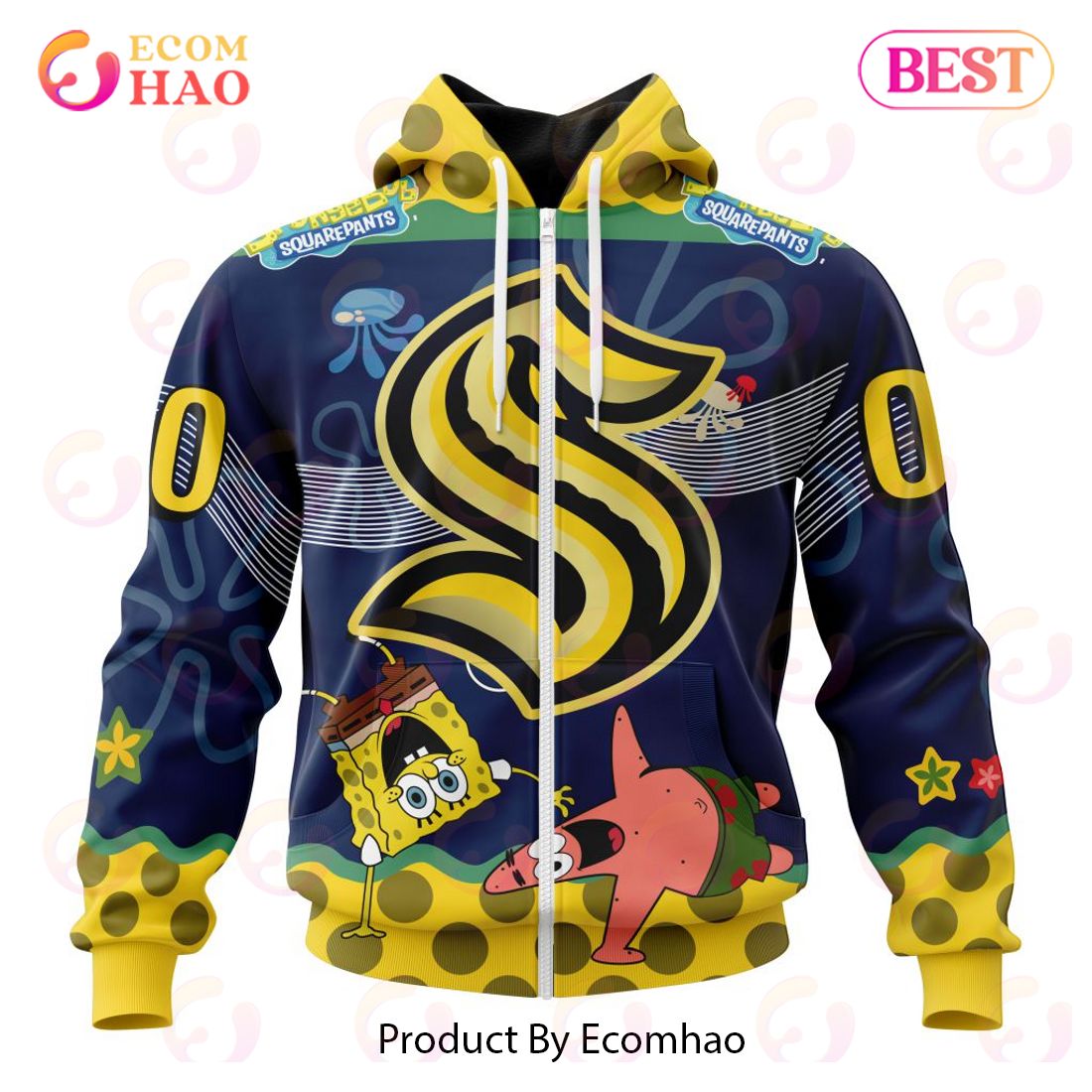 Seattle Kraken Specialized Jersey With SpongeBob 3D Hoodie