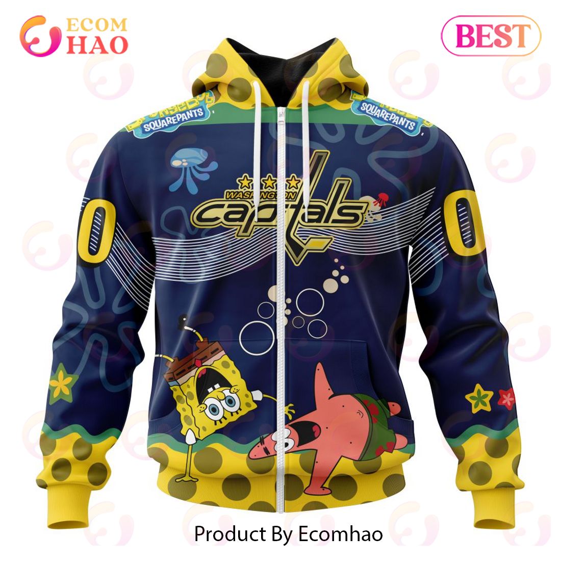 Washington Capitals Specialized Jersey With SpongeBob 3D Hoodie