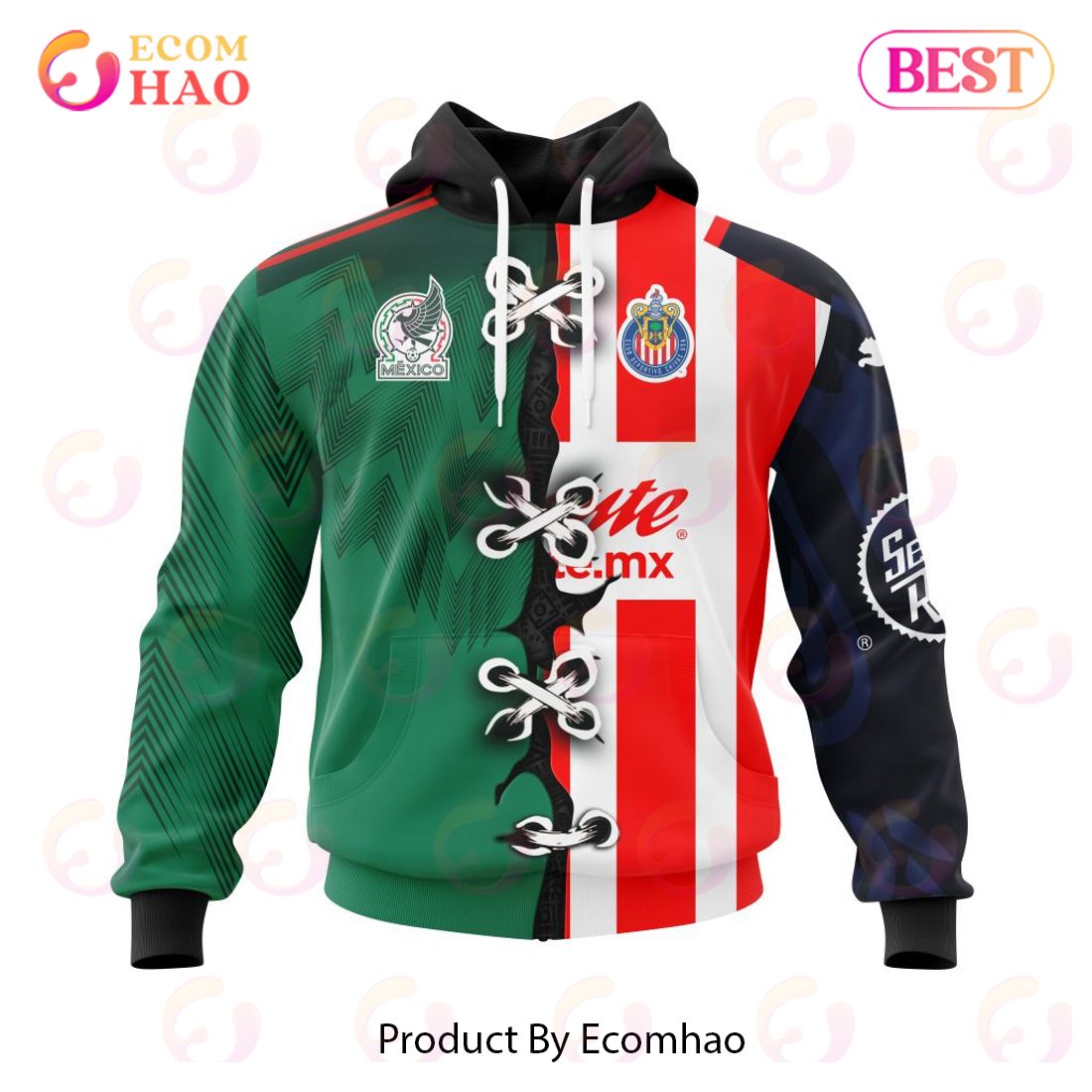 LIGA MX Club Chivas Guadalajara Home Mix Mexico 2022 Kits 3D Hoodie -  Ecomhao Store