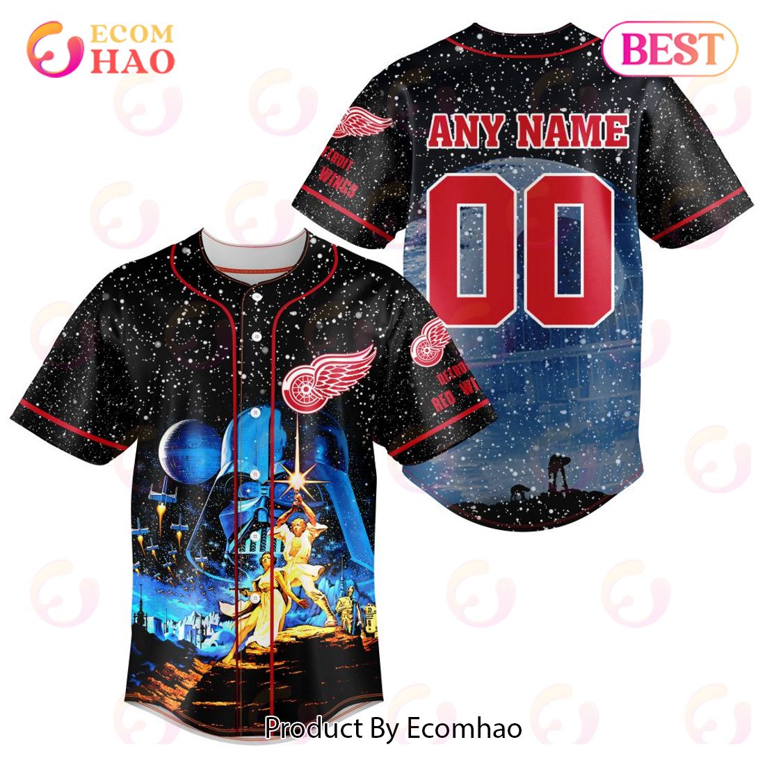 NHL Detroit Red Wings Specialized Baseball Jersey With Starwar Concepts