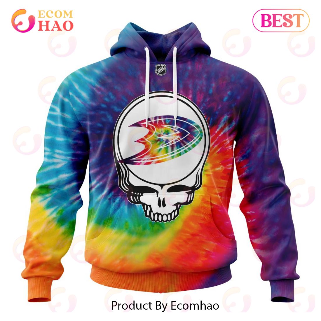 Anaheim Ducks Specialized Grateful Dead Tie Dye 3D Hoodie