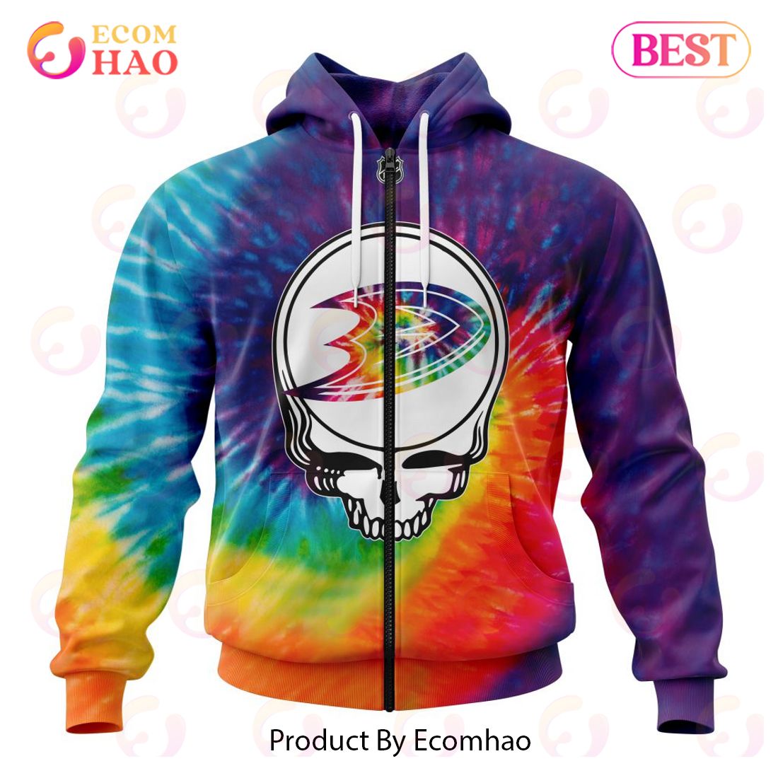 Anaheim Ducks Specialized Grateful Dead Tie Dye 3D Hoodie