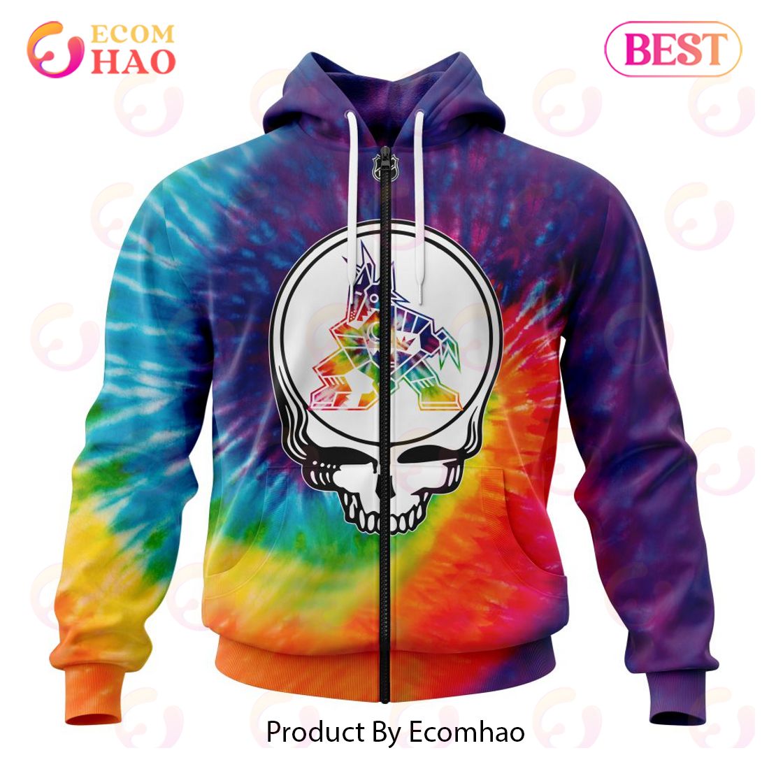 Arizona Coyotes Specialized Grateful Dead Tie Dye 3D Hoodie