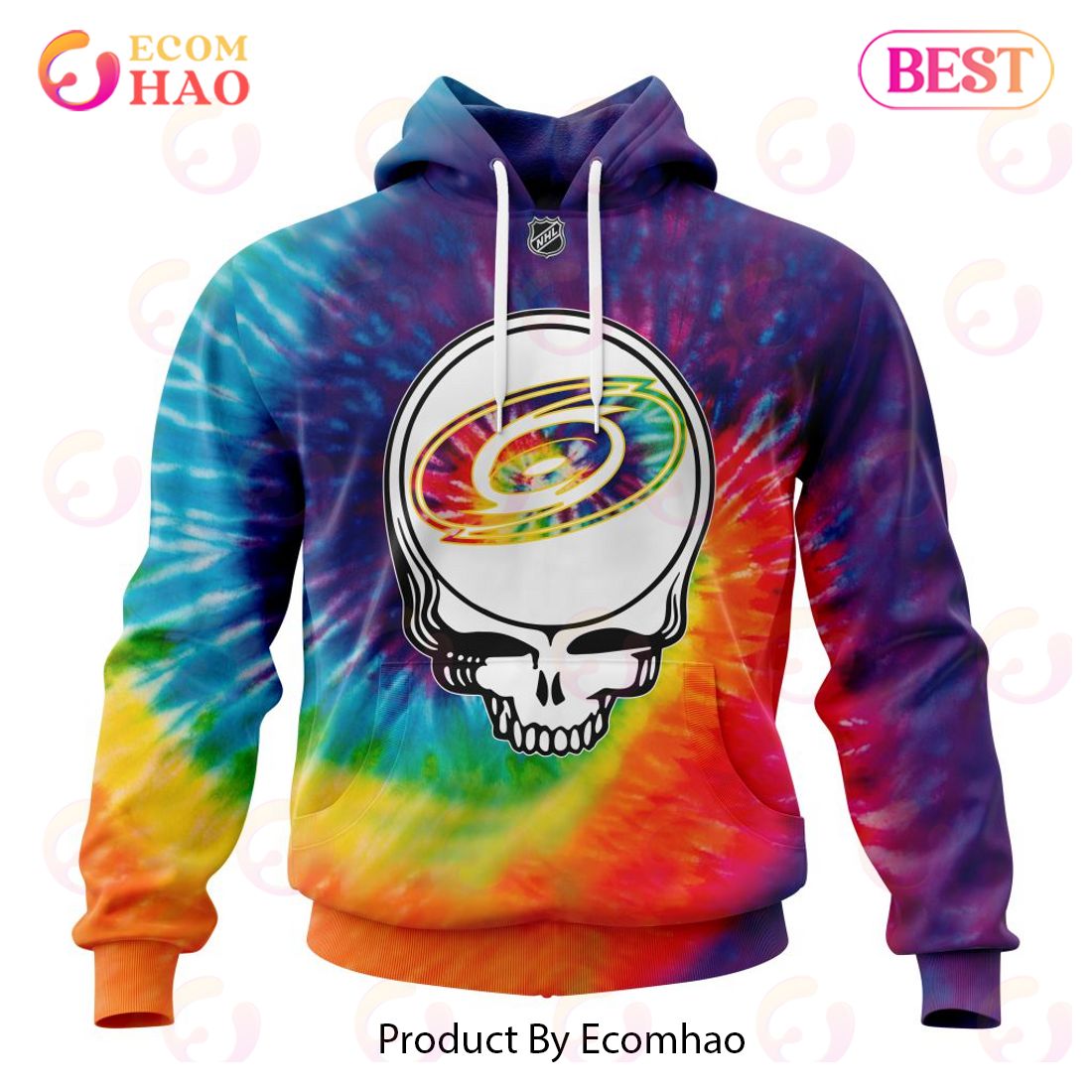 Carolina Hurricanes Specialized Grateful Dead Tie Dye 3D Hoodie