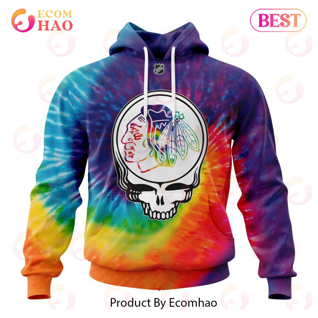 Chicago Blackhawks Specialized Grateful Dead Tie Dye 3D Hoodie