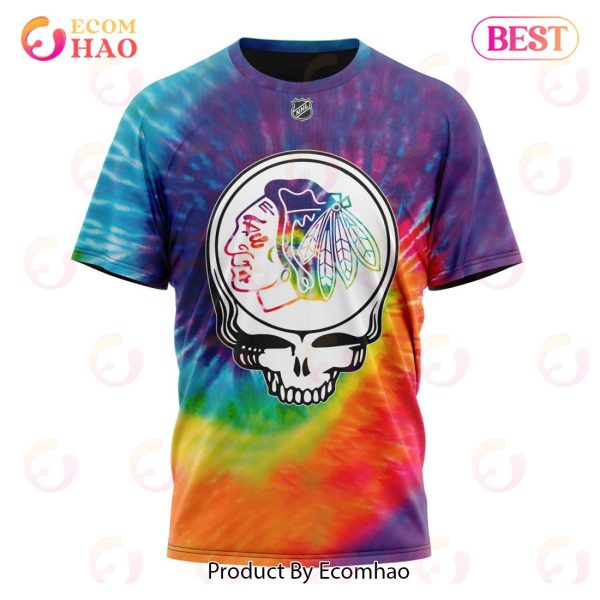 Chicago Blackhawks Specialized Grateful Dead Tie Dye 3D Hoodie