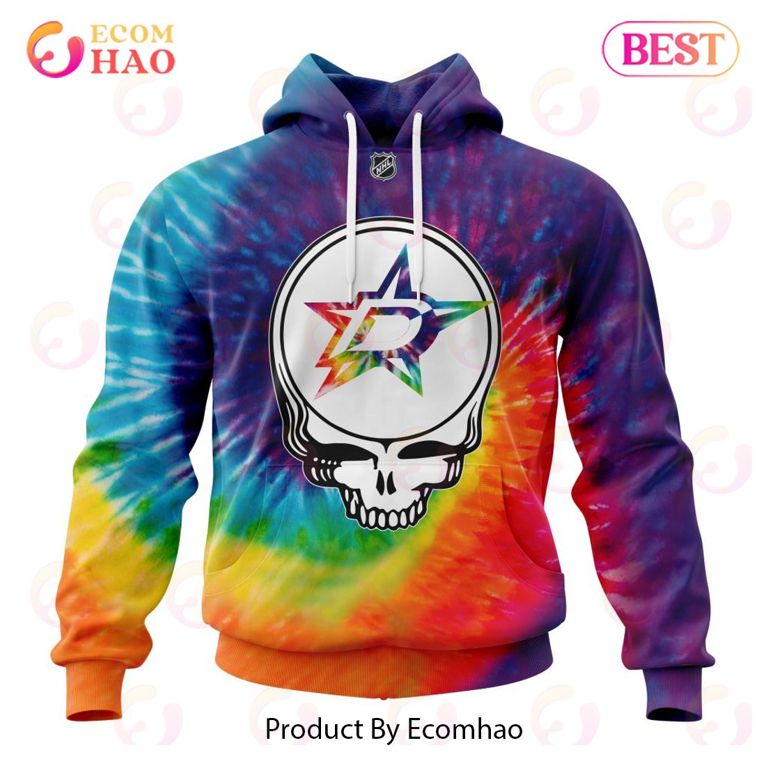 Dallas Stars Specialized Grateful Dead Tie Dye 3D Hoodie