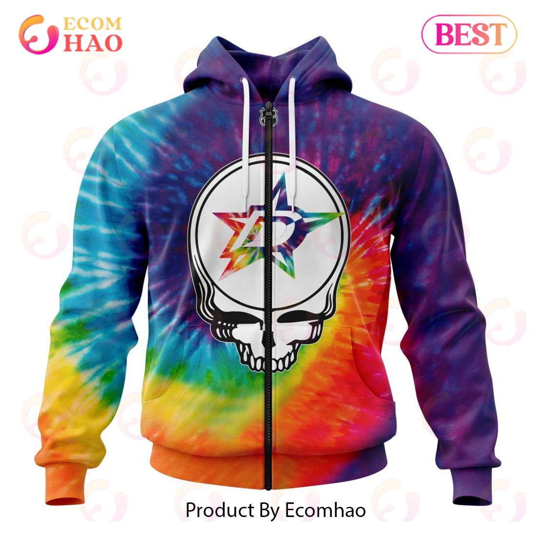 Dallas Stars Specialized Grateful Dead Tie Dye 3D Hoodie