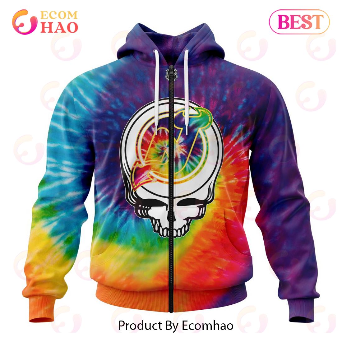 New Jersey Devils Specialized Grateful Dead Tie Dye 3D Hoodie