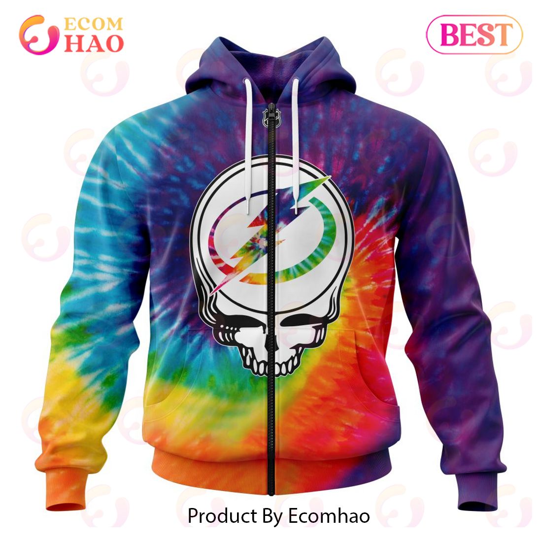 Tampa Bay Lightning Specialized Grateful Dead Tie Dye 3D Hoodie