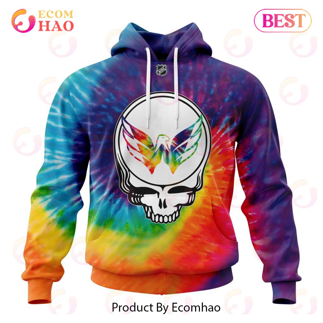 Washington Capitals Specialized Grateful Dead Tie Dye 3D Hoodie