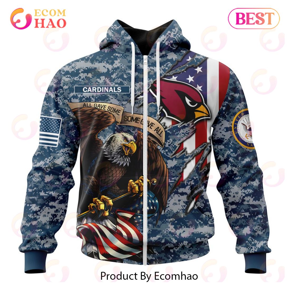 NFL Arizona Cardinals Honor US Navy Veterans 3D Hoodie