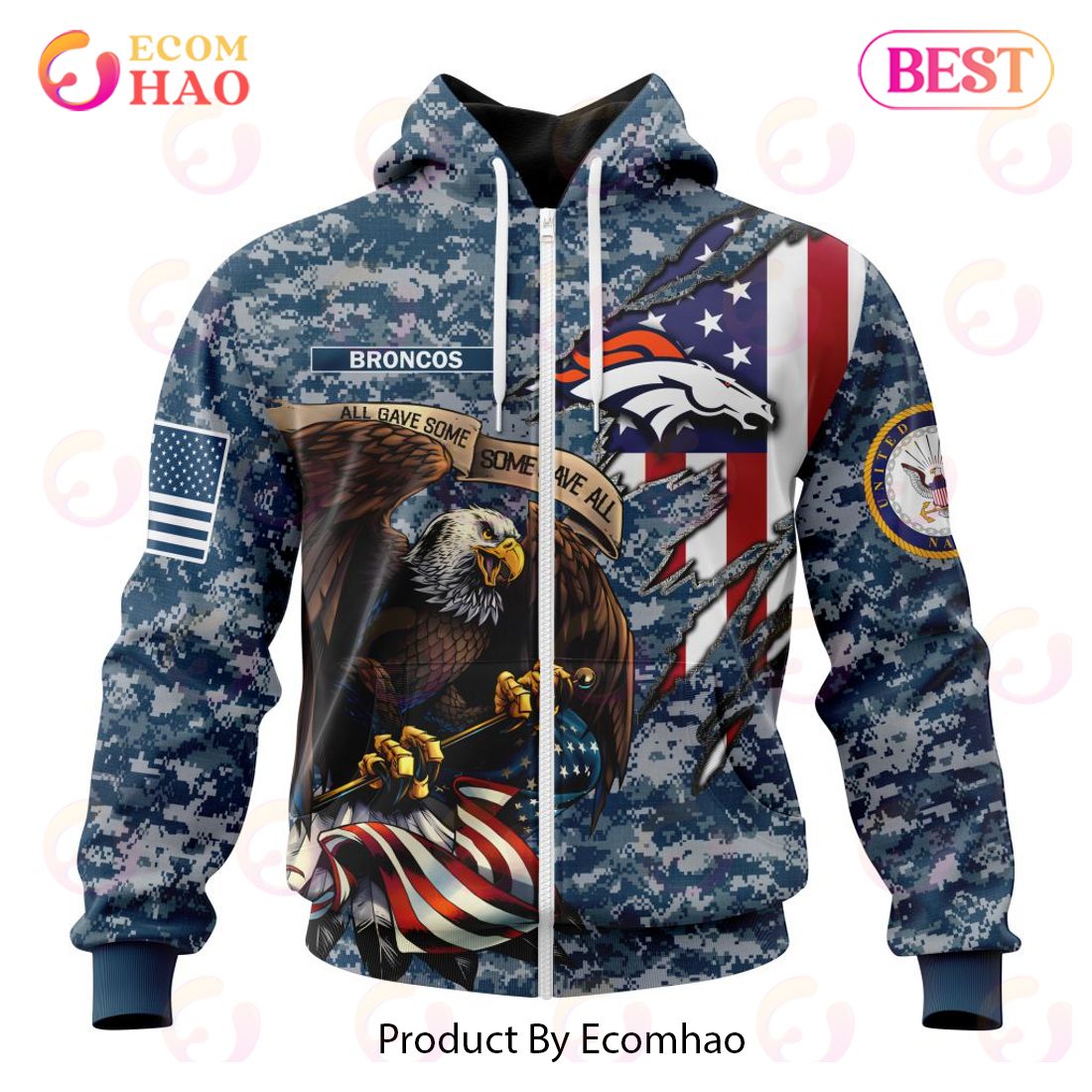 NFL Denver Broncos Honor US Navy Veterans 3D Hoodie