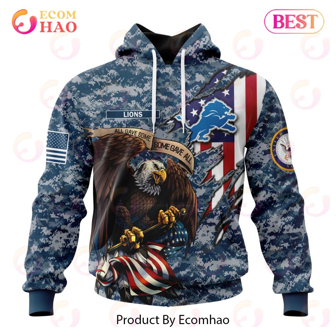 NFL Detroit Lions Honor US Navy Veterans 3D Hoodie