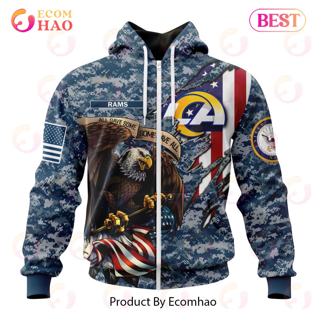 NFL Los Angeles Rams Honor US Navy Veterans 3D Hoodie