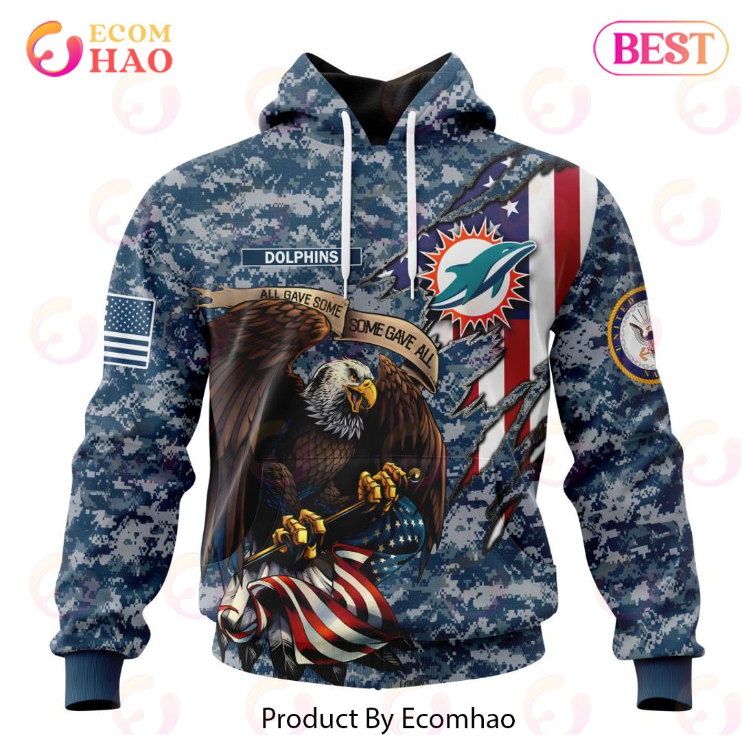 NFL Miami Dolphins Honor US Navy Veterans 3D Hoodie