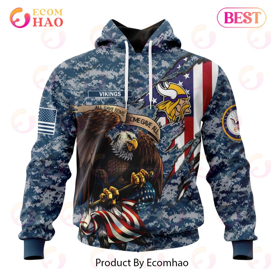 NFL Minnesota Vikings Honor US Navy Veterans 3D Hoodie