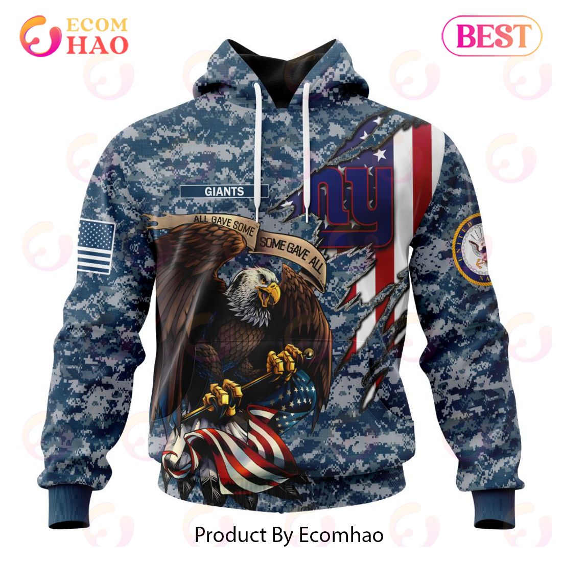 NFL New York Giants Honor US Navy Veterans 3D Hoodie