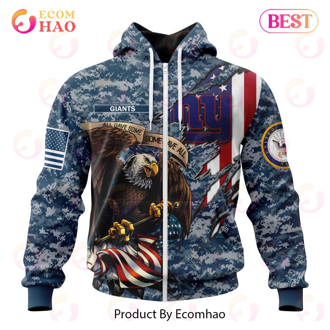 NFL New York Giants Honor US Navy Veterans 3D Hoodie