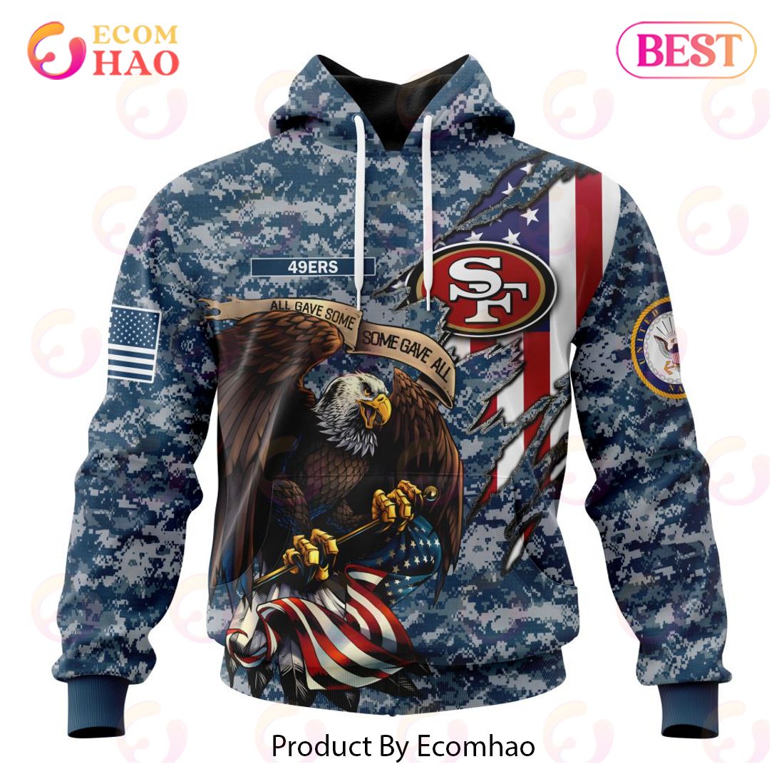 NFL San Francisco 49ers Honor US Navy Veterans 3D Hoodie