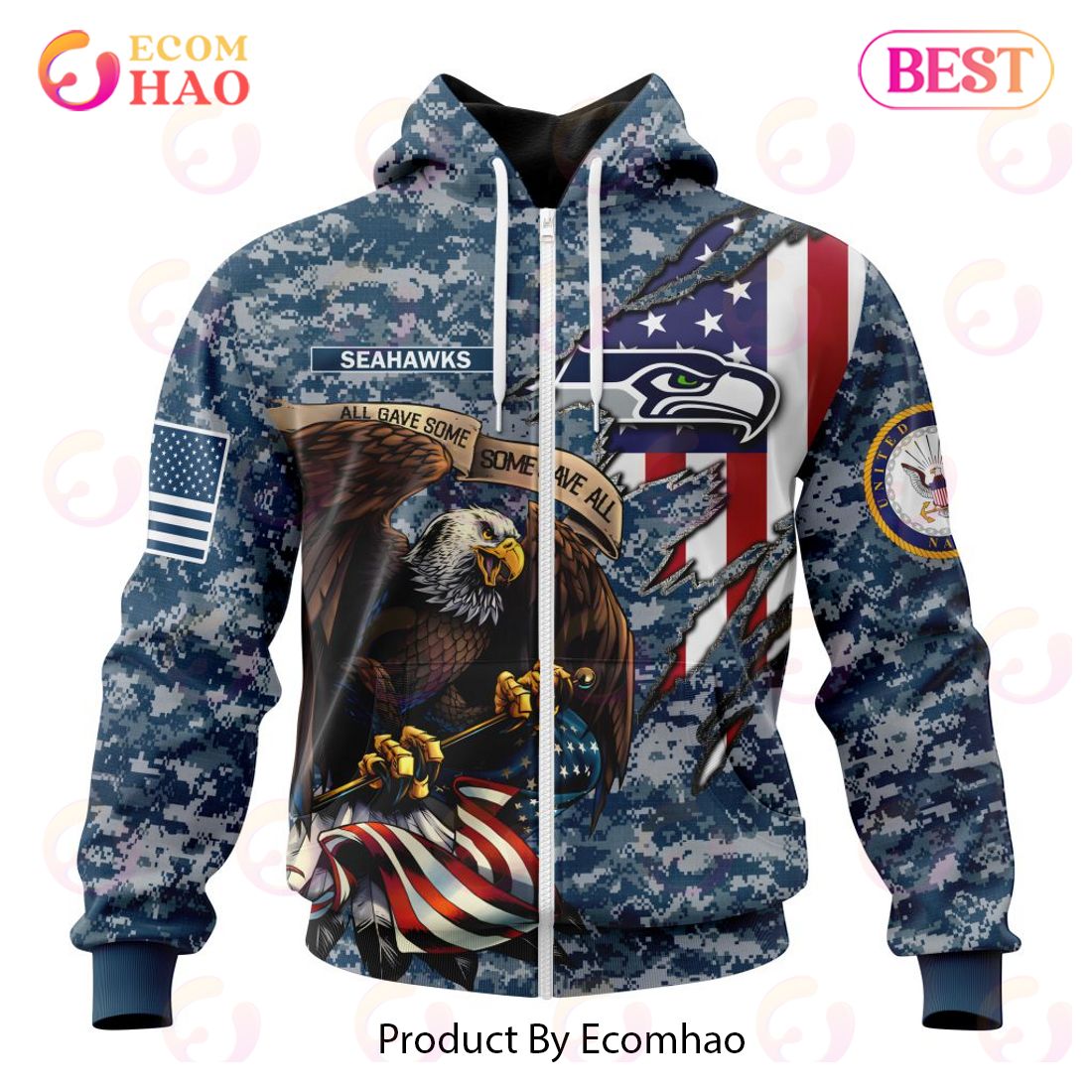 NFL Seattle Seahawks Honor US Navy Veterans 3D Hoodie