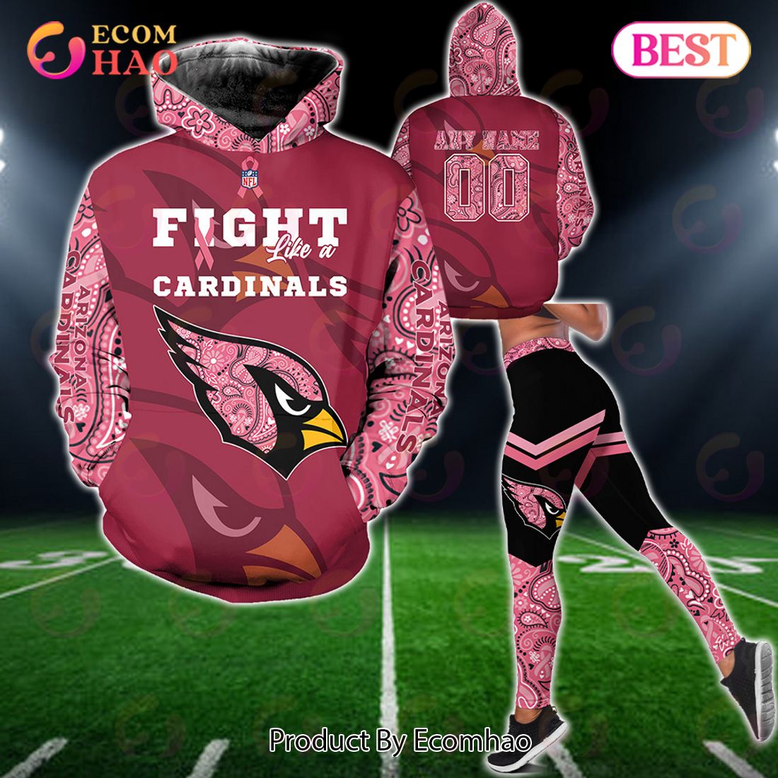 Arizona Cardinals Crucial Catch Custom Your Name & Number Breast Cancer Awareness Month 3D Hoodie