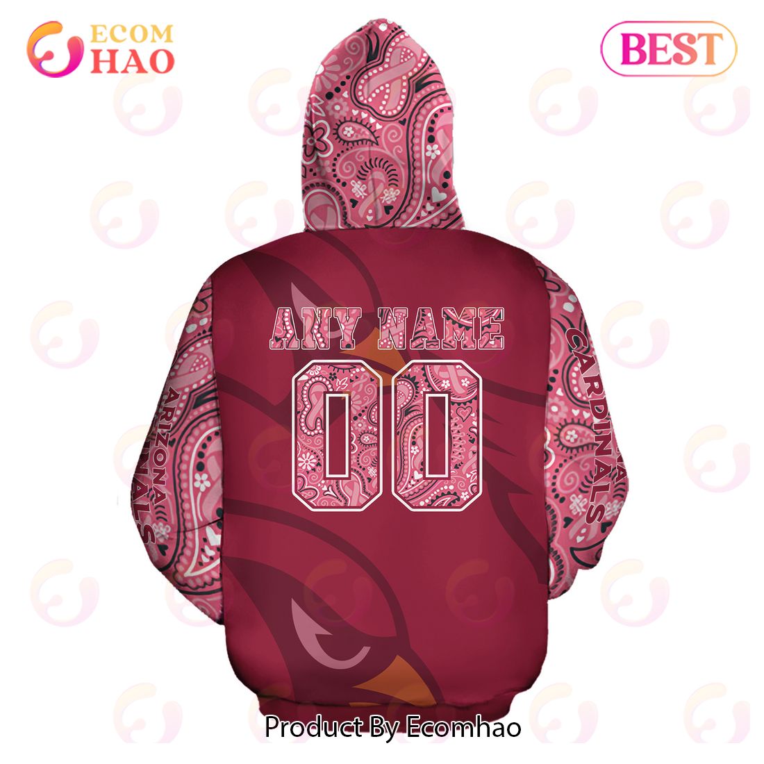 Arizona Cardinals Crucial Catch Custom Your Name & Number Breast Cancer Awareness Month 3D Hoodie