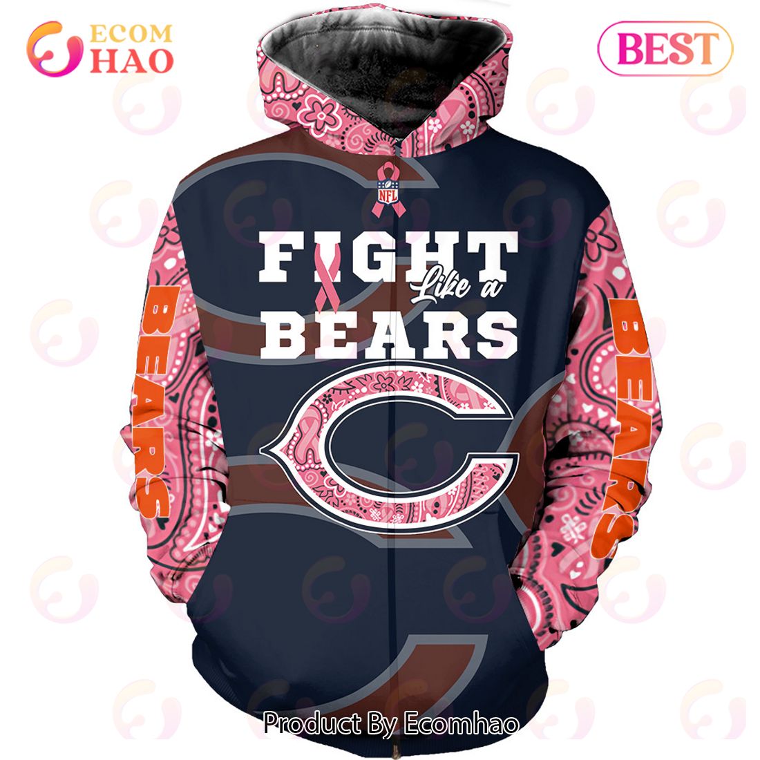 Chicago Bears Crucial Catch Custom Your Name & Number Breast Cancer  Awareness Month 3D Hoodie - Ecomhao Store