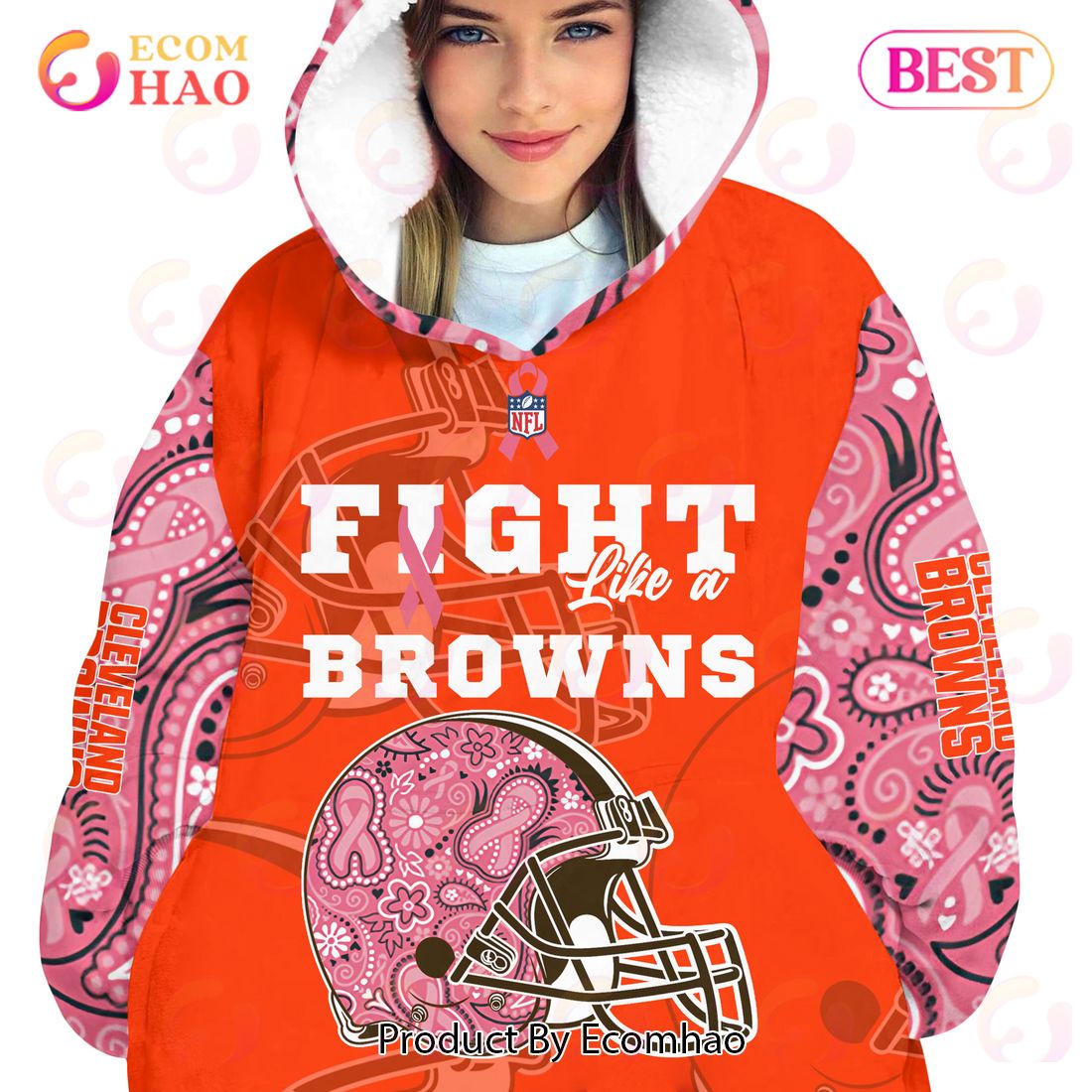 NIKE CLEVELAND BROWNS CRUCIAL CATCH breast CANCER HOODIE s therma fit