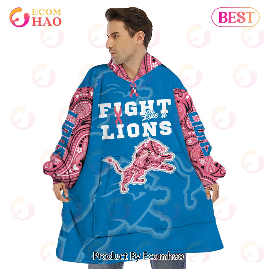 Detroit Lions Crucial Catch Custom Your Name & Number Breast Cancer Awareness Month 3D Hoodie