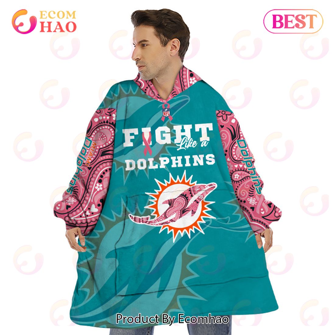 Miami Dolphins Crucial Catch Custom Your Name & Number Breast Cancer Awareness Month 3D Hoodie