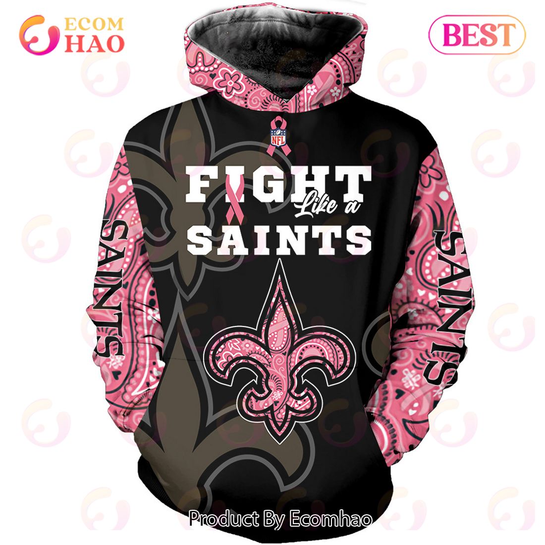 Nike Mens NFL New Orleans Saints Breast Cancer Awareness Dri Fit Shirt Pink  XXL