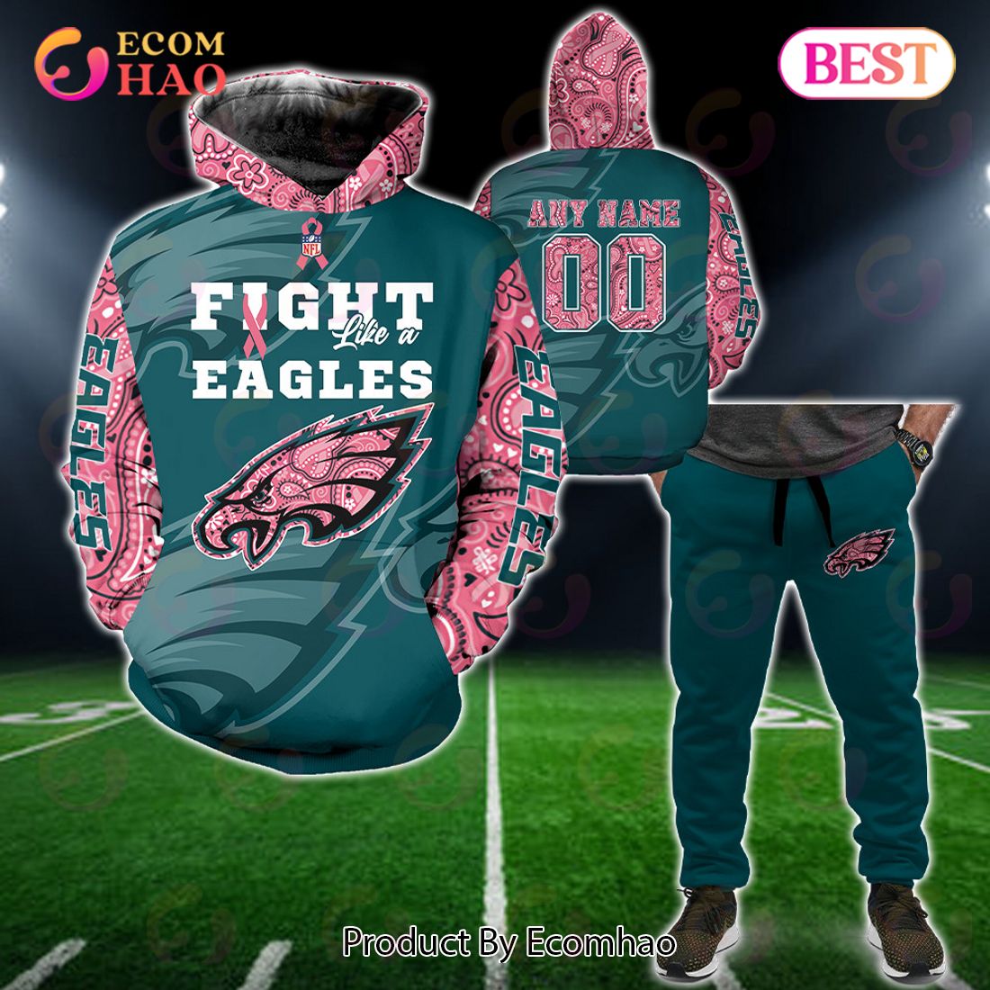 Philadelphia Eagles Hoodie 3D Breast Cancer Support Philadelphia